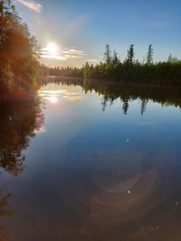 Scenic view of lake against sky during sunset