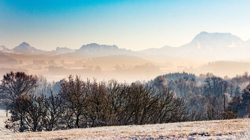 Scenic view of mountains against clear sky