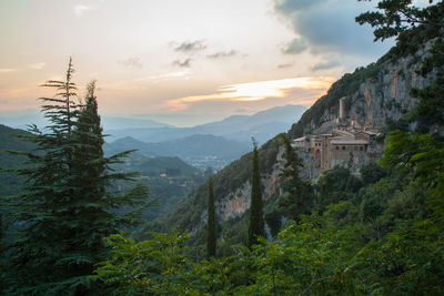 Scenic view of mountains against sky during sunset