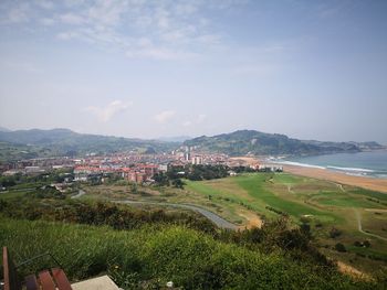 High angle view of townscape against sky