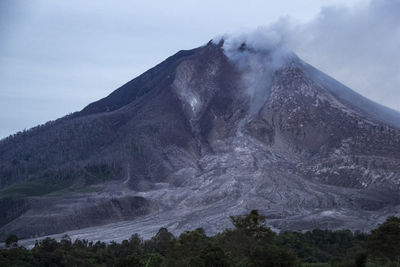 Scenic view of volcanic mountain against sky