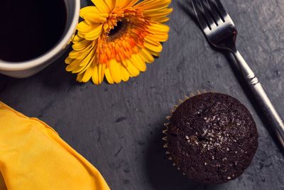 High angle view of bread in plate on table