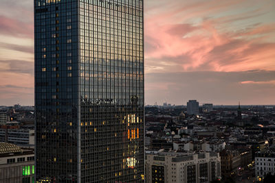 City skyline at sunset