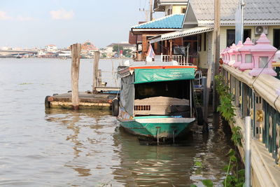 Boat moored in river