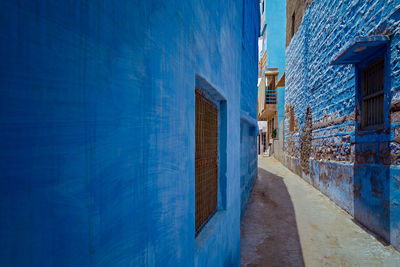 Blue painted houses on the streets of jodhpur