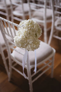 High angle view of white rose on table