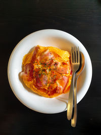 High angle view of food in plate on table