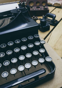 High angle view of computer keyboard on table