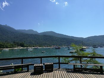 Scenic view of sea against blue sky