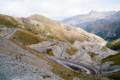 High angle view of mountain road against sky