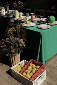 High angle view of fruits for sale at market stall