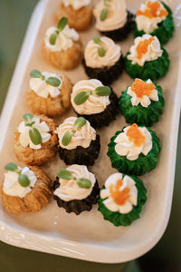 High angle view of food in plate on table