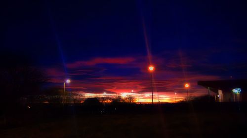 Illuminated trees against sky at night