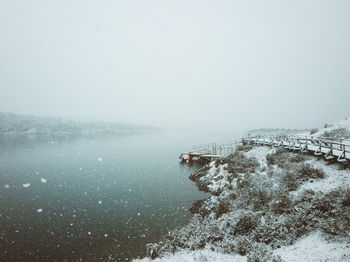 Scenic view of sea against sky during winter