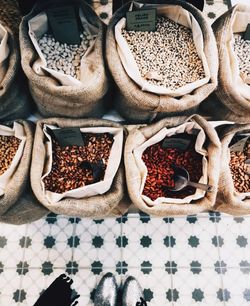 High angle view of vegetables for sale in market