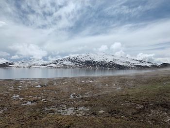 Scenic view of snowcapped mountain against sky