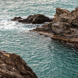 High angle view of rock formation in sea