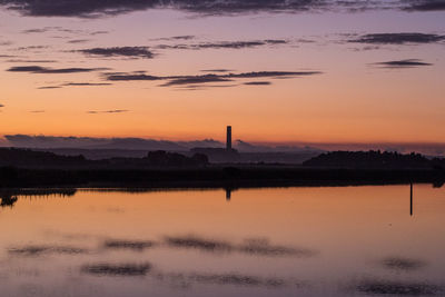 Scenic view of lake against sky during sunset