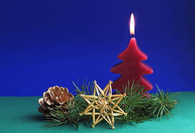 Illuminated christmas decoration on table