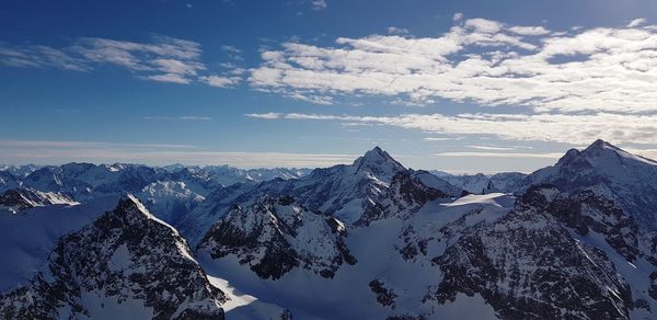 Scenic view of snowcapped mountains against sky