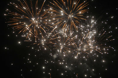 Low angle view of firework display at night