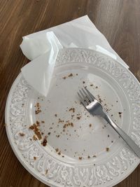 High angle view of empty plate on table