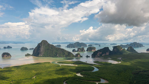 Aerial landscape view samed nang chee on mountain landscape view point at phang nga province. 