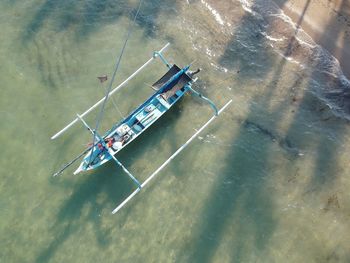 High angle view of sailboat in sea