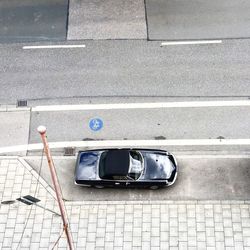 High angle view of car parked on street