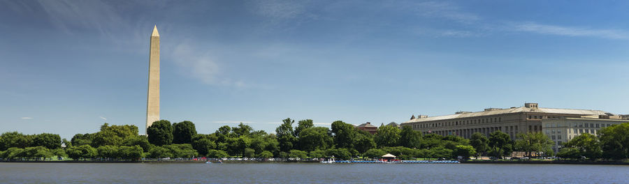 Scenic view of river by trees against sky