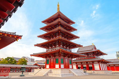 Low angle view of temple building against sky