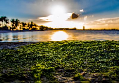 Scenic view of lake against sky during sunset