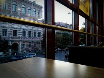View of office building through window