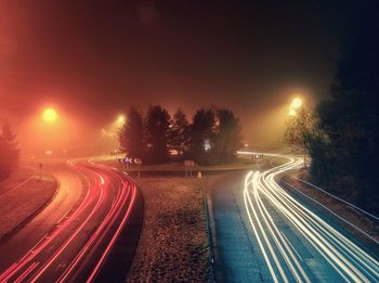 Vehicle light trails on road