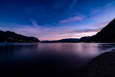 Scenic view of lake against sky during sunset