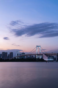 View of suspension bridge against cloudy sky