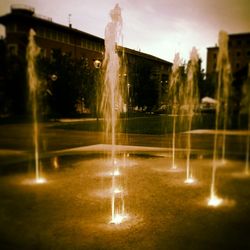 Sun shining through fountain