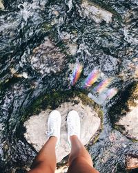 Low section of person standing in water