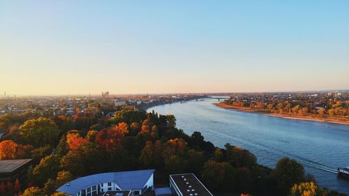 High angle view of cityscape against clear sky