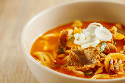 High angle view of meal served in bowl