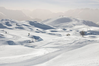 High mountain snowy landscape in winter in oisans in the alps in france