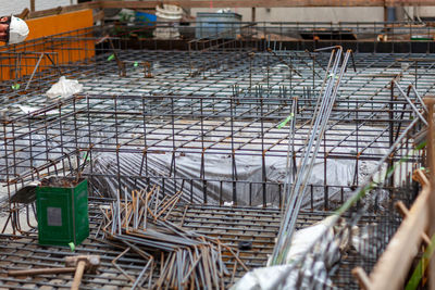 High angle view of construction in cage