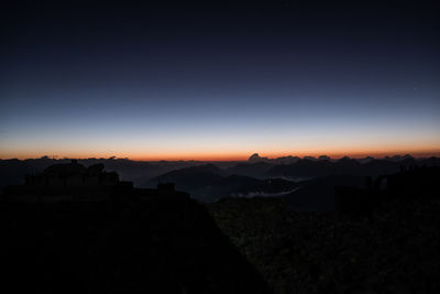 Scenic view of silhouette landscape against sky at sunset