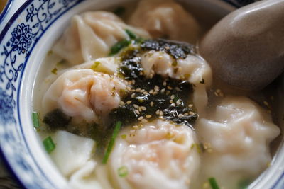 High angle view of soup in bowl