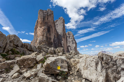 Low angle view of rock formations against sky