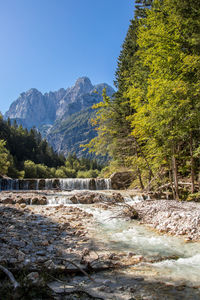 Scenic view of waterfall against clear sky