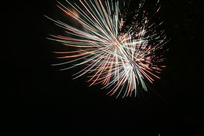 Low angle view of firework display against sky at night