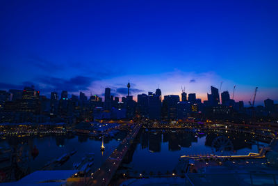 High angle view of city at night