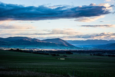 Scenic view of agricultural field against sky