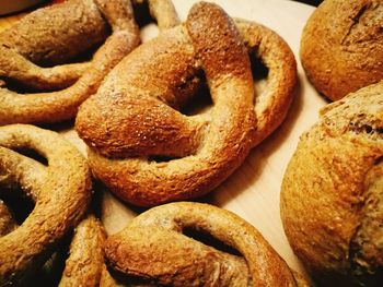 High angle view of breads on table